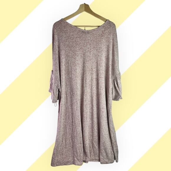 Lane Bryant Women's 26/28 Pink White Marled Ruffle Sleeve Shift Dress Stretch - Picture 2 of 9